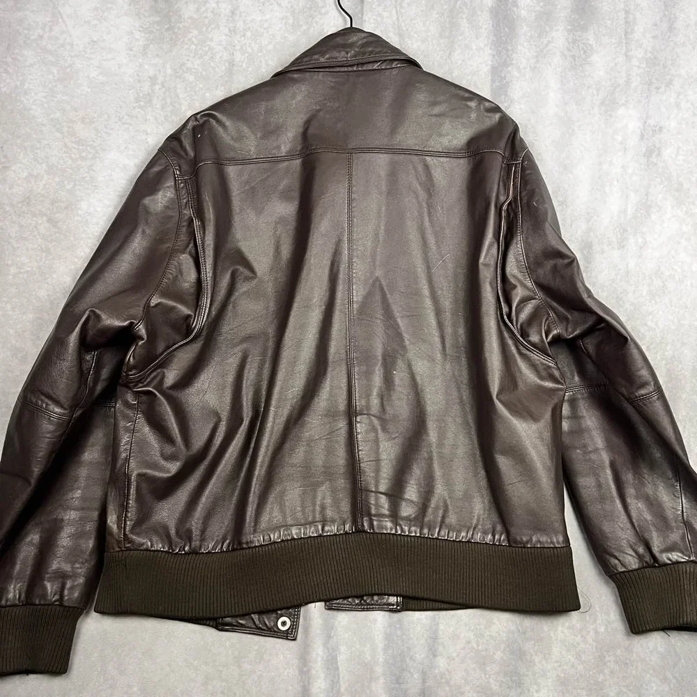 Members Only Men's 1X  Bomber Jacket‎ Brown Genuine Leather Vintage